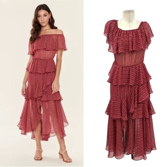 Misa Los Angeles Lina Dress Midi Maxi Off the Shoulder Pink Orange Size XS - Picture 1 of 16